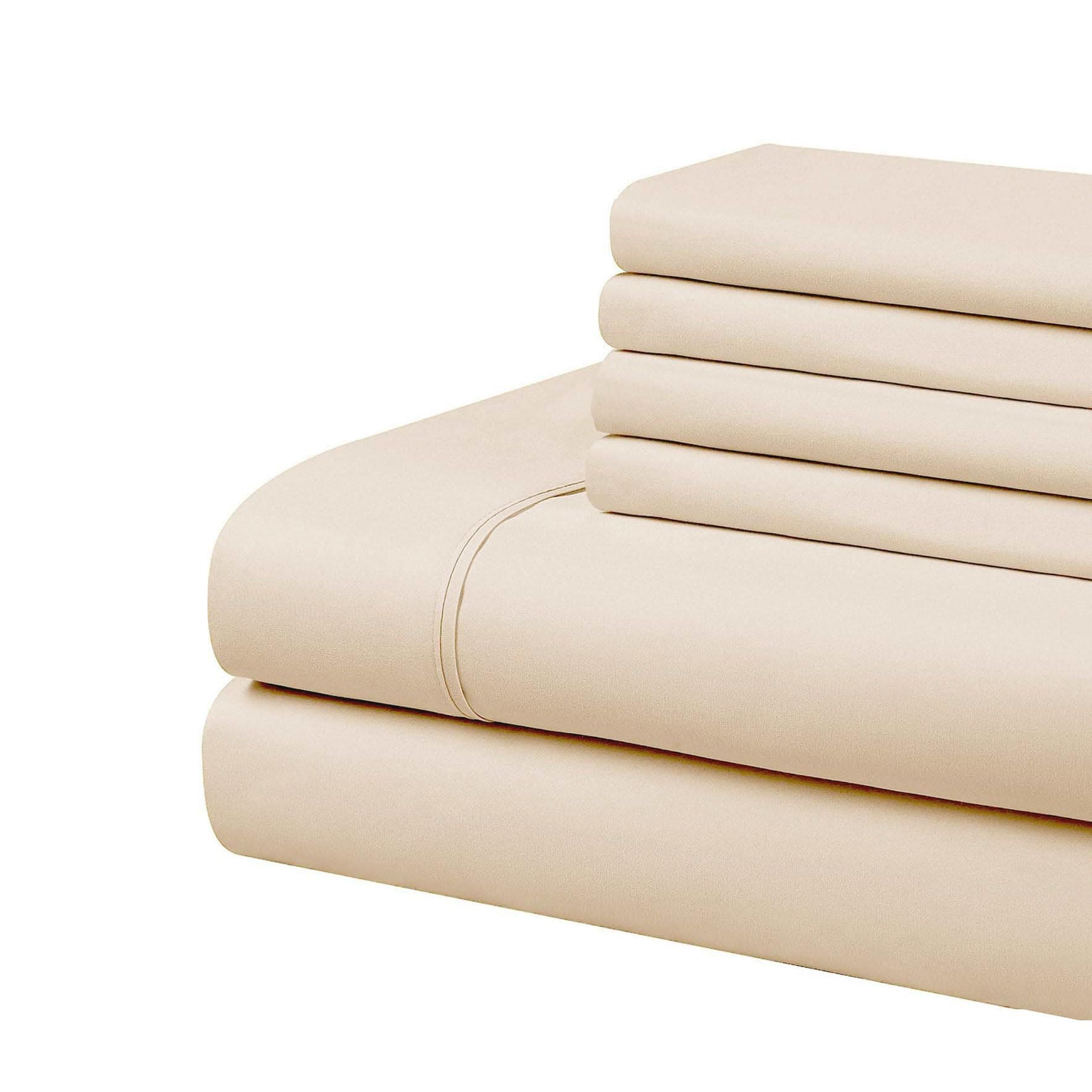 Home Collection Micro Caress Luxurious Sheet Set, 90GSM 4 -Piece Queen Size with 2 Additional Pillowcase, Cream Color