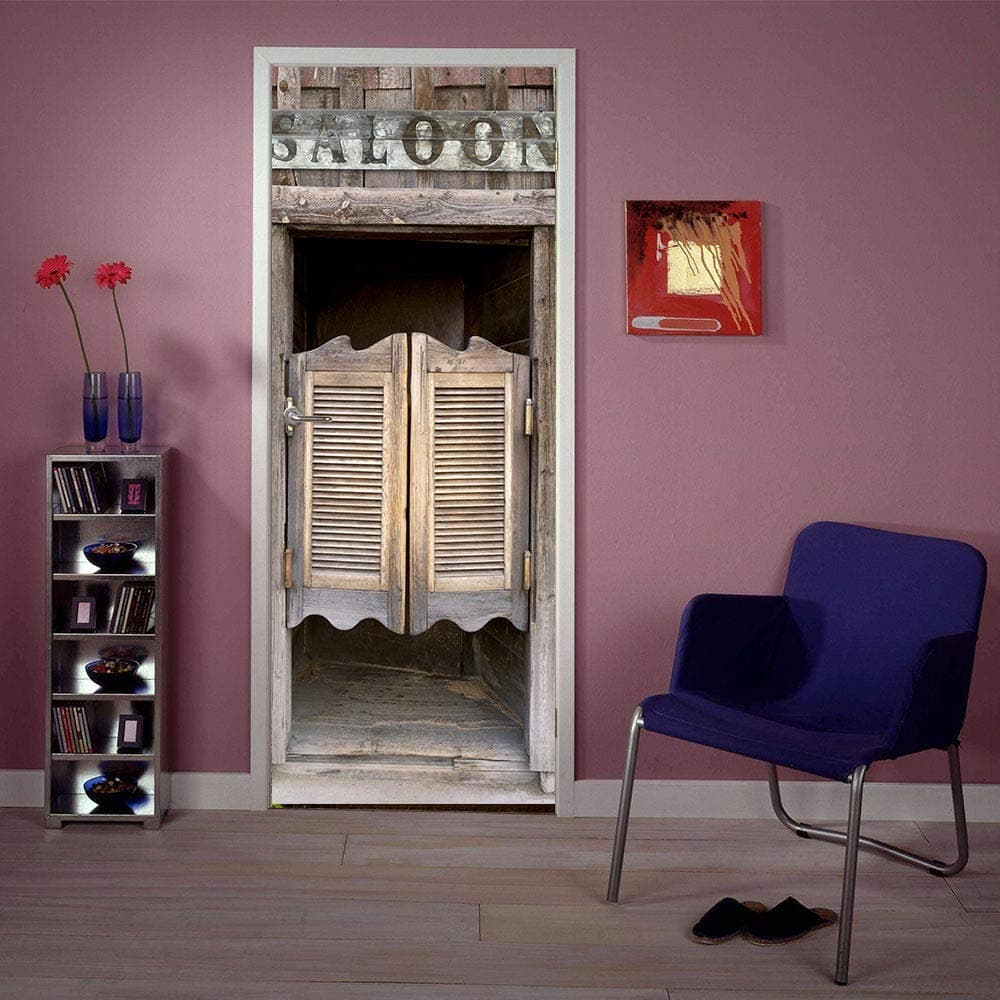 3D Door Stickers Murals Peel and Stick - Saloon Wallpaper Self-Adhesive Decals - Removable PVC Waterproof Poster for Bedroom Living Room Wall Decoration 35.4 x 78.7 Inch