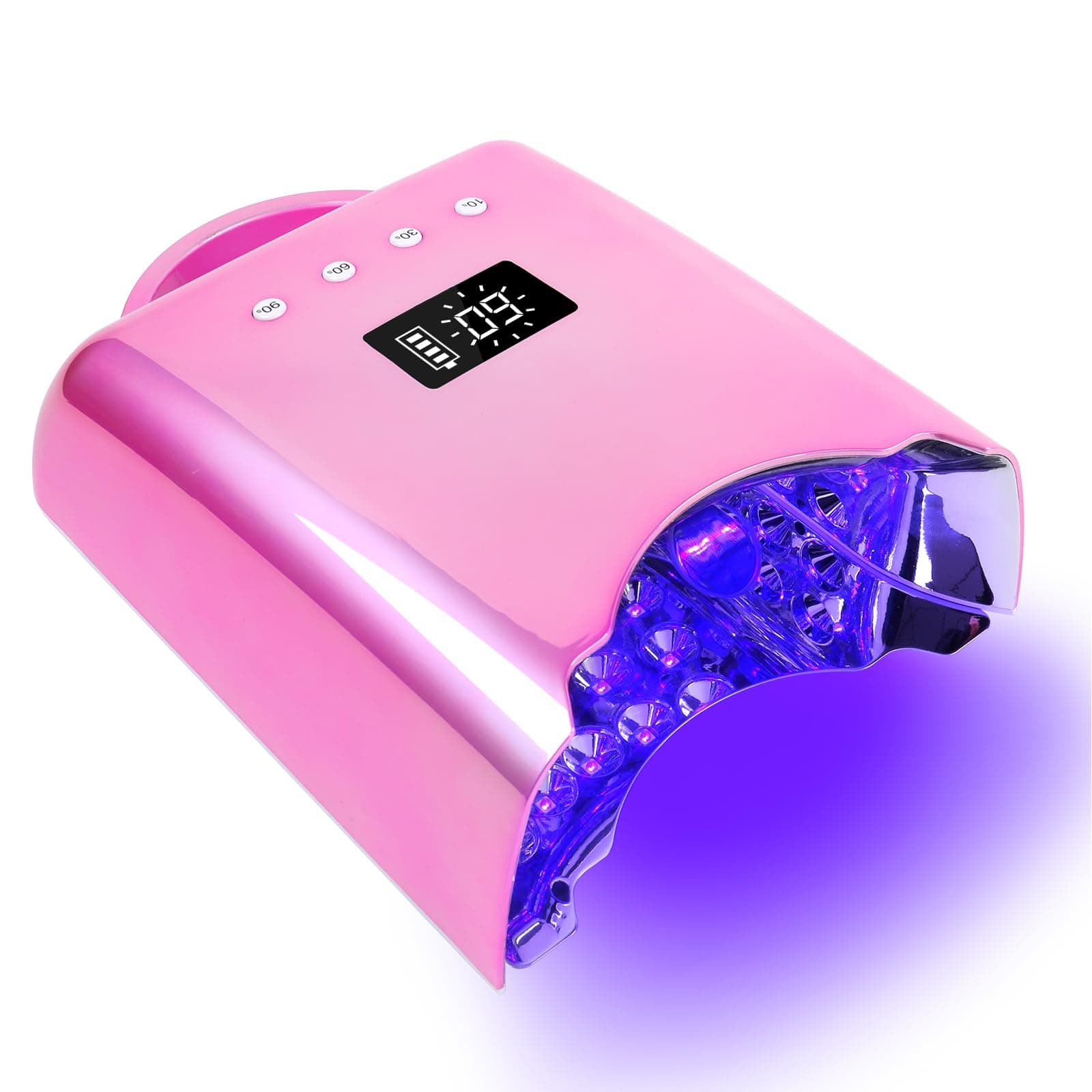 BOMOQING Professional UV LED Nail Lamp, Cordless Rechargeable UV Light for Gel Nails, 78W Fast Curing Gel Nail Light with 4 Timer Setting LCD Display, Auto Sensor and Spacious Interior(Metallic Pink)