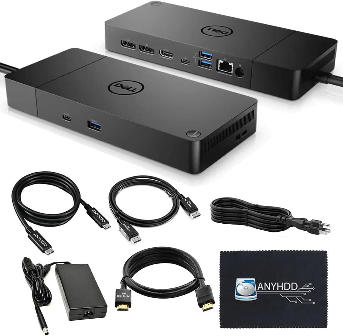 ANYHDD Dell WD19S Docking Station 130W (90W Power Delivery) - Dual Monitor Docking Station for Dell Laptop, Dell Dock with 130W Power Adapter+ HDMI Cable + DisplayPort Cable + USB-C Cable