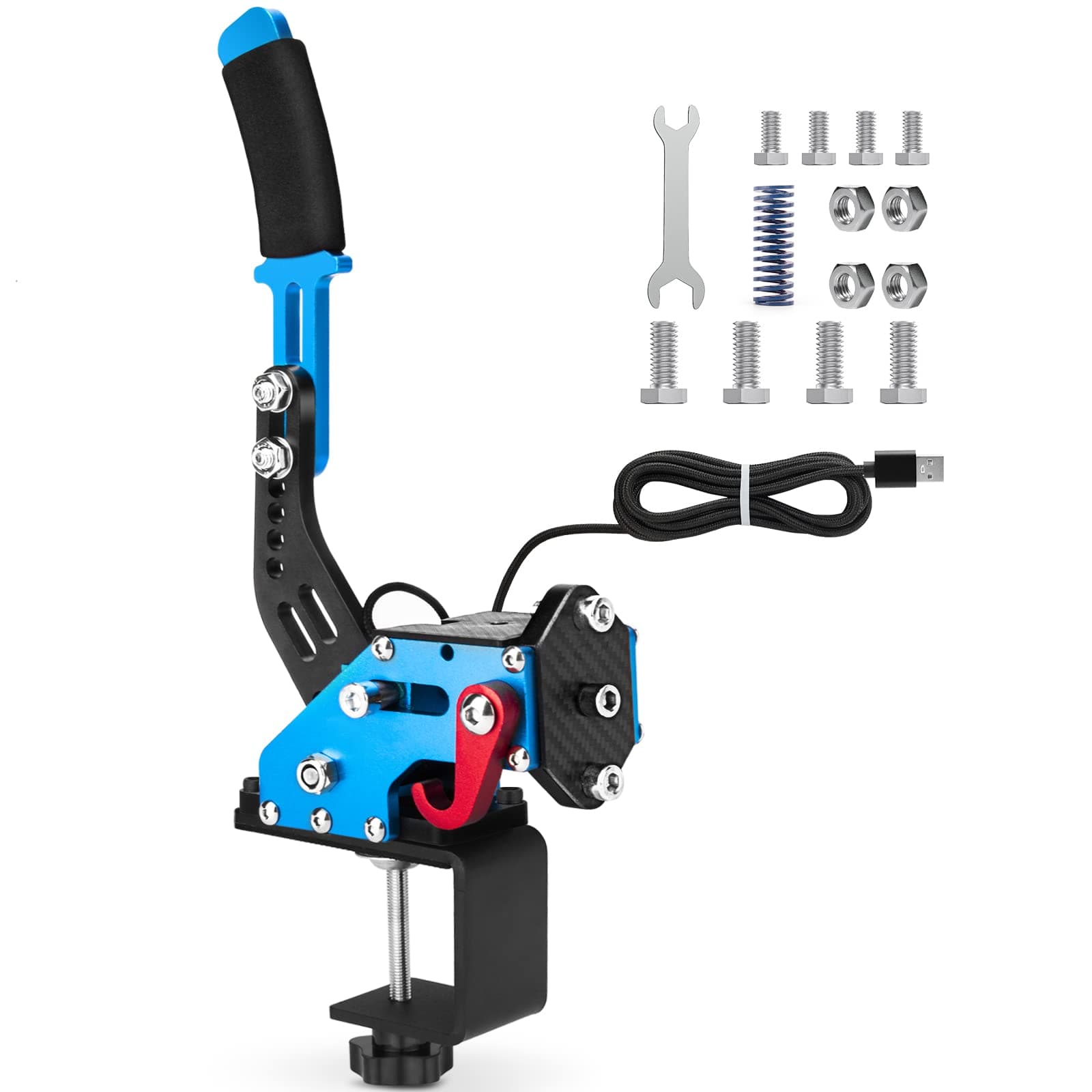 USB Handbrake Clamp for PC Sim Racing Games G25 G27 G29 T500 FANATECOSW DIRT RALLY Windows (Blue*+Clamp)
