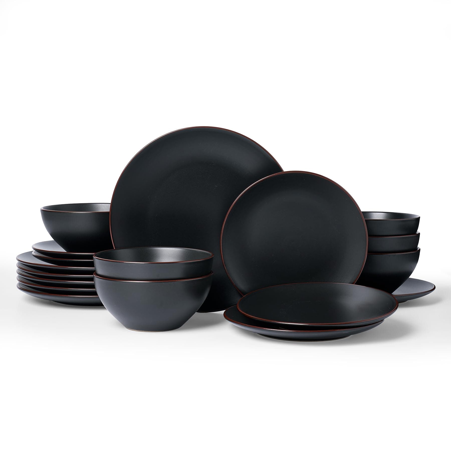 Famiware Venus 18-Piece Stoneware Dinnerware Set for 6 Pieces, Microwave and Dishwasher Safe, Matte Black