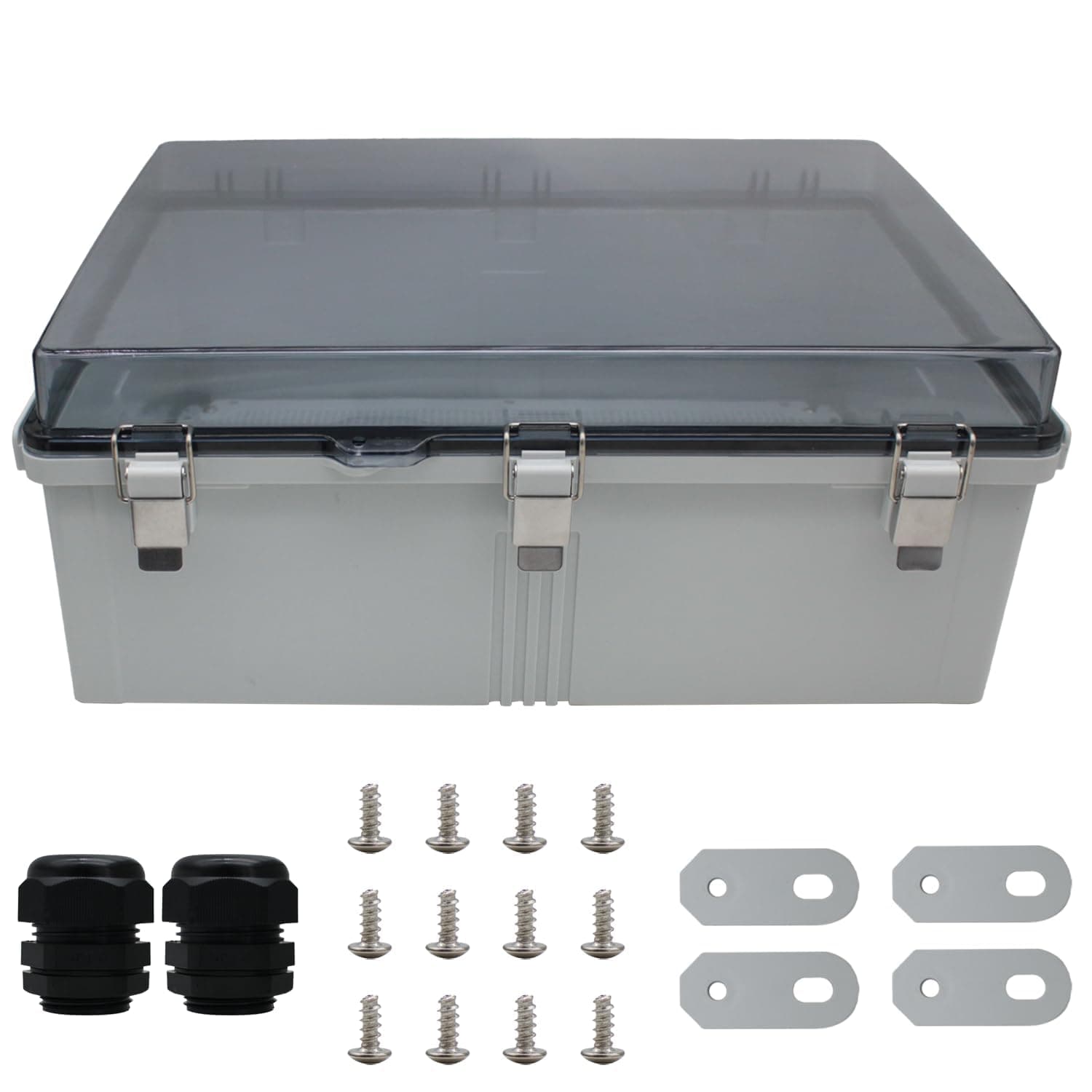 MAKERELE Clear Waterproof Boxes for Outdoors IP67 Plastic Electrical Box Enclosure with Hinged Cover with Mounting Plate and 1" NPT*2(20"*16.1"*7.9")