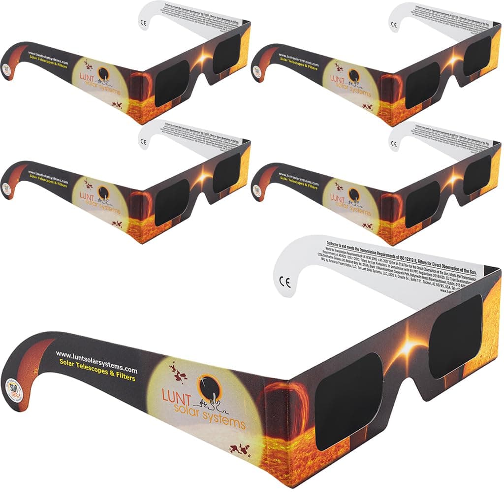 Lunt Solar Eclipse Glasses, Pack of 5 - EN ISO 12312-2:2015, CE - Solar Eclipse Viewing Glasses - August 2026 Eclipse UK and Europe