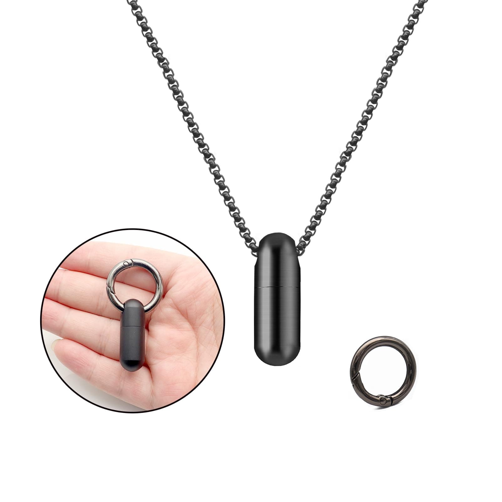 KCFEV Titanium Mini Pill Holder Necklace, Small Pill Box Nitro Case