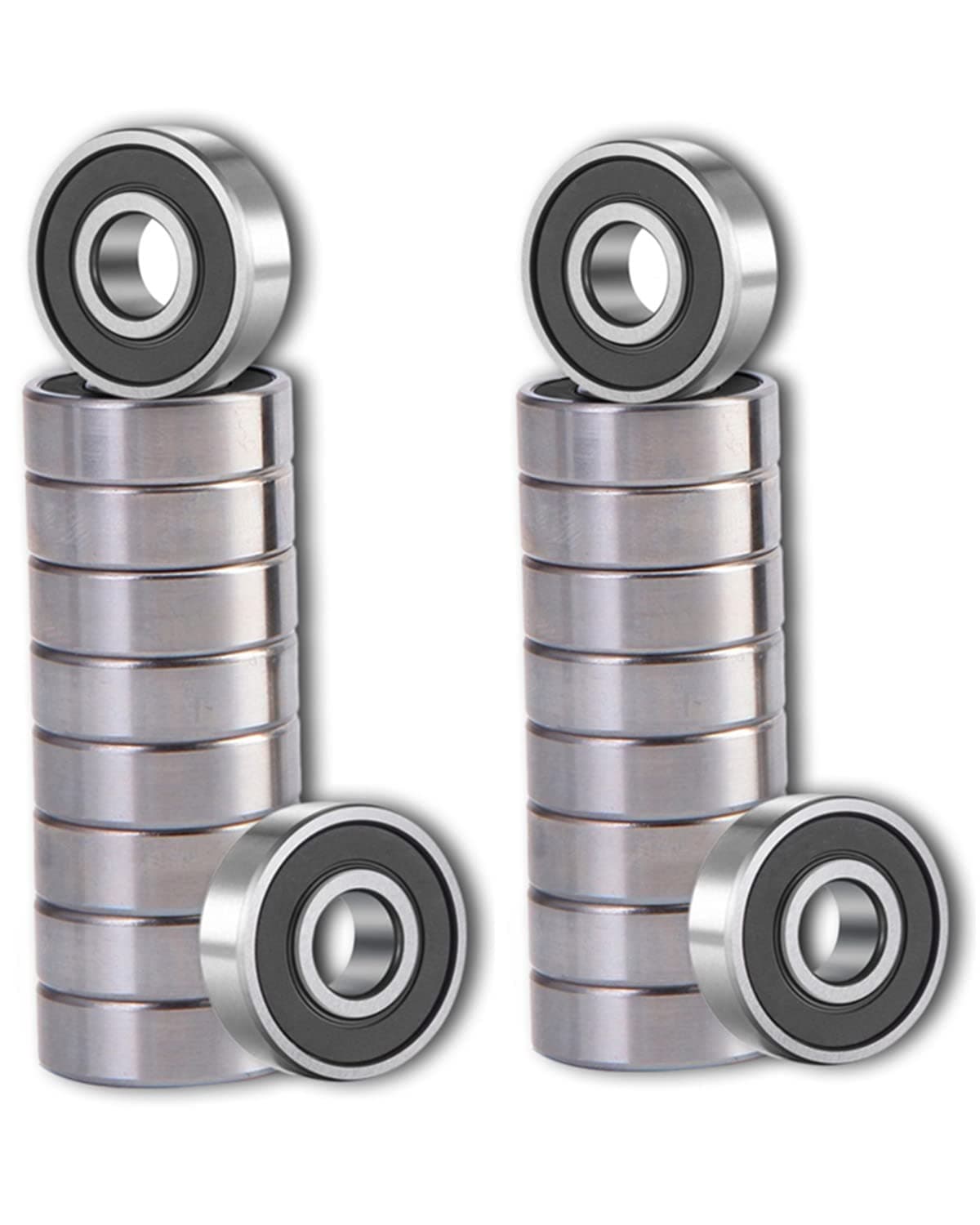 20 Pcs 608 2RS Ball Bearings - Bearing Steel and Double Rubber Sealed Miniature Deep Groove Ball Bearings (8mm x 22mm x 7mm)