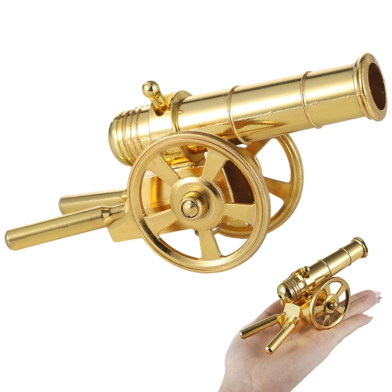 Homaisson Mini Napoleon Cannon Model, Golden Alloy Cannon Decor, Desktop TV Stand Ornament, Traditional Cannon Statue with Rotating Barrel, Ideal Present for Collectors