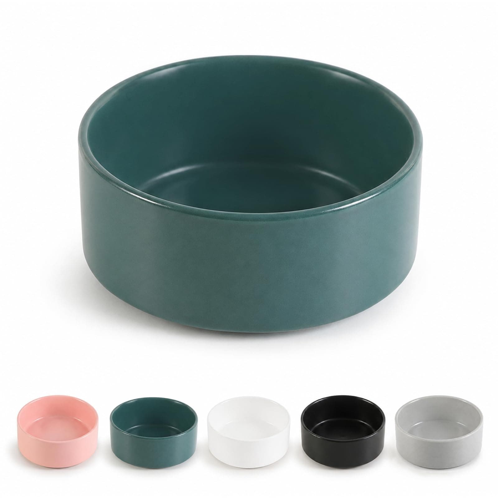 Ceramic Dog Bowl for Food and Water - Pet Feeder Bowl for Small Dogs and Cats - Heavy Ceramic Feeding Dish with Non Slip Base - Dishwasher & Microwave Safe - 5 Inch - 1.4  Cups - Green