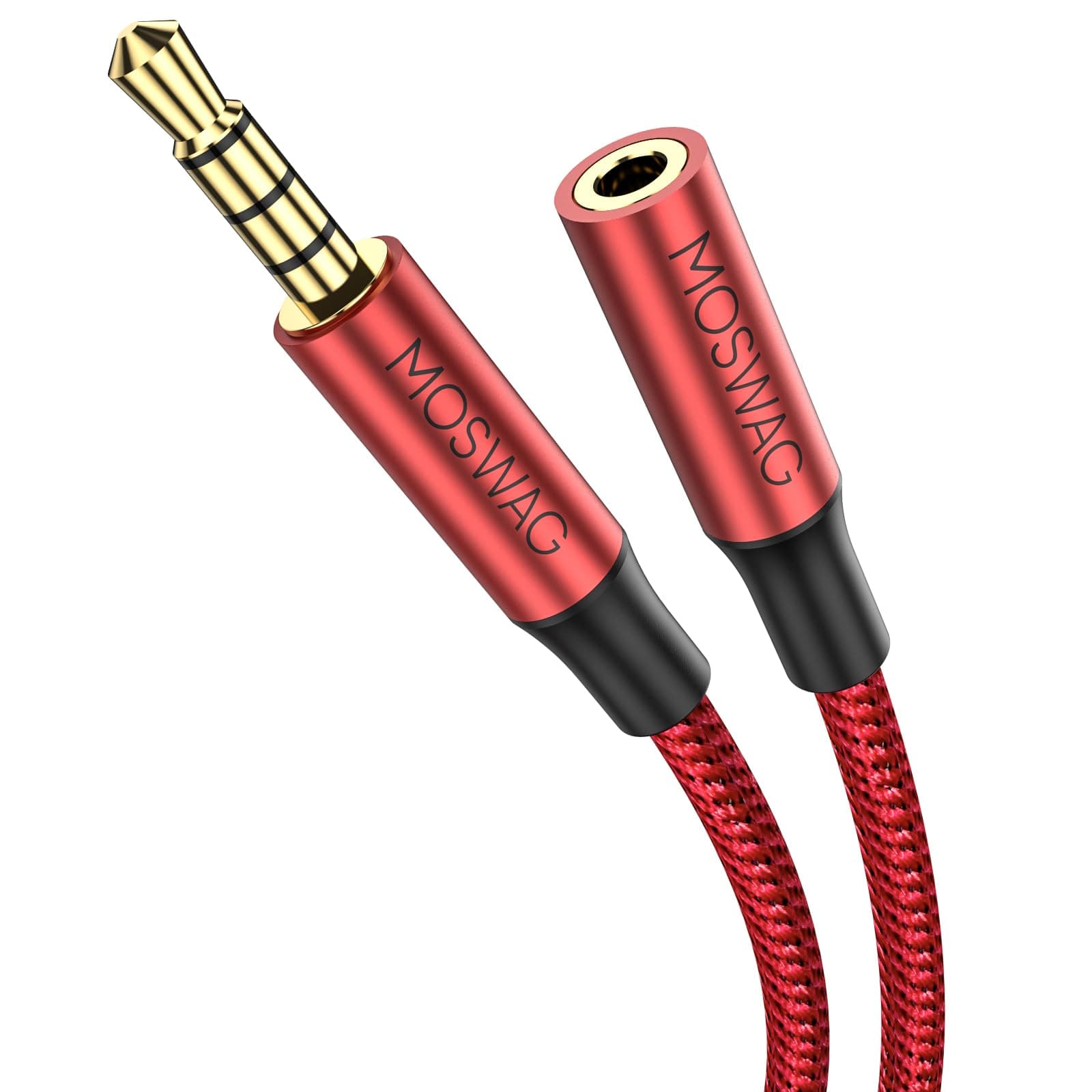 MOSWAG 3.5mm Male to Female Extension Cable with Microphone Stereo Audio Adapter Nylon Braided Compatible for Home/Car Stereos Smartphones Headphones Tablets Media Players and More