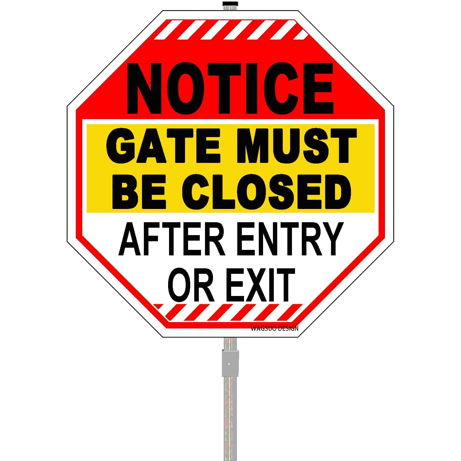 WAGSUO Notice Gate Must Be Closed After Entry Or Exit Sign 10" X 10" With 28" Long Metal Stakes Reflective Aluminum Weather Fade Resistant
