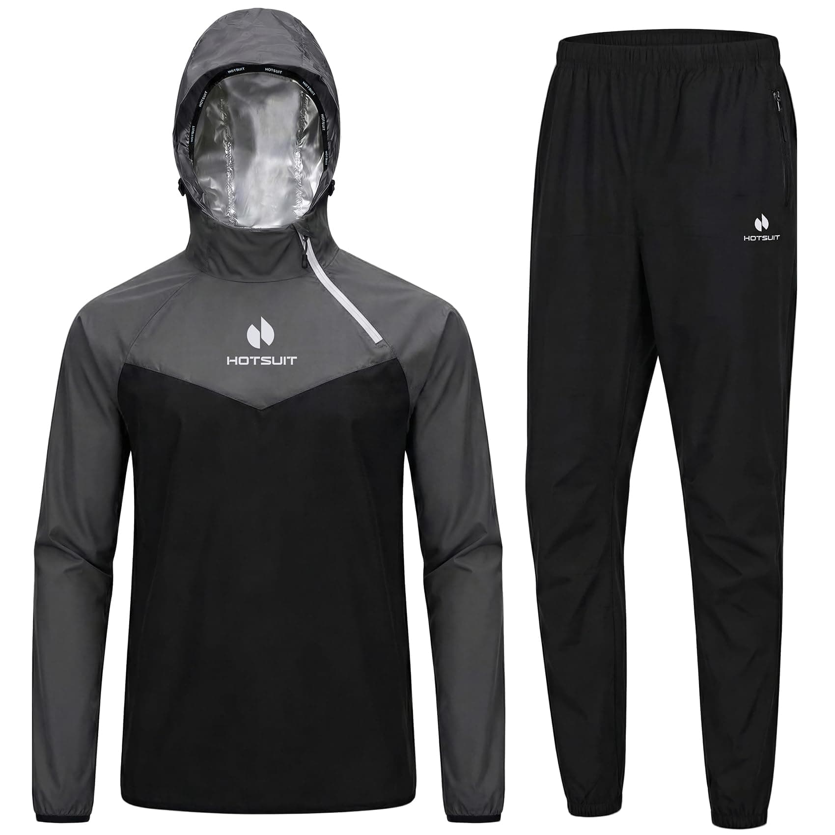 HOTSUIT Sauna Suit Men Weight Loss Jacket Pant Gym Workout Sweat Suits, Gray, 3XL