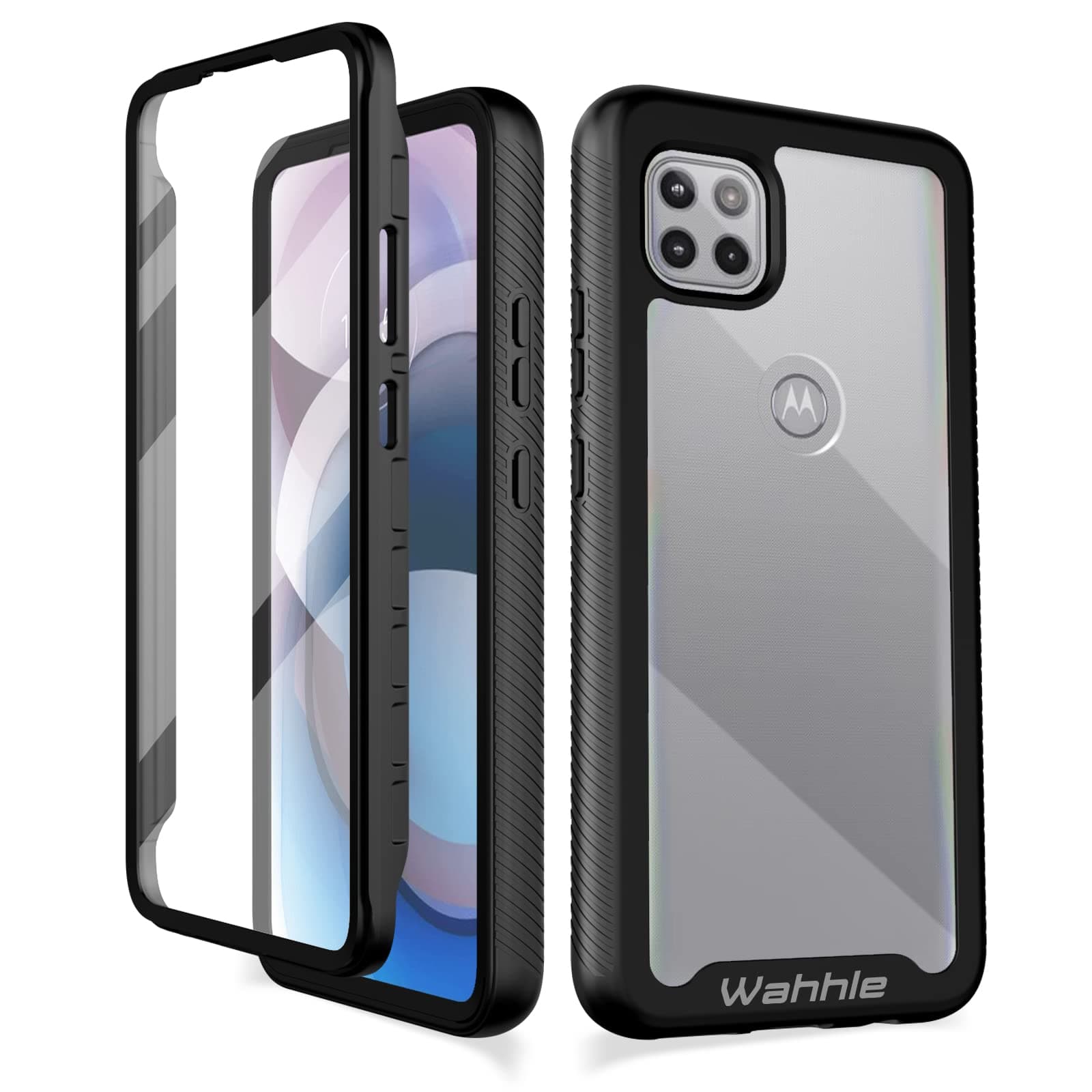 wahhle Compatible with Motorola One 5G Ace Phone Case, Built in Screen Protector Full Body Shockproof Slim Fit Bumper Protective Phone Cover for 1 5G Ace Men Women-Black/Clear
