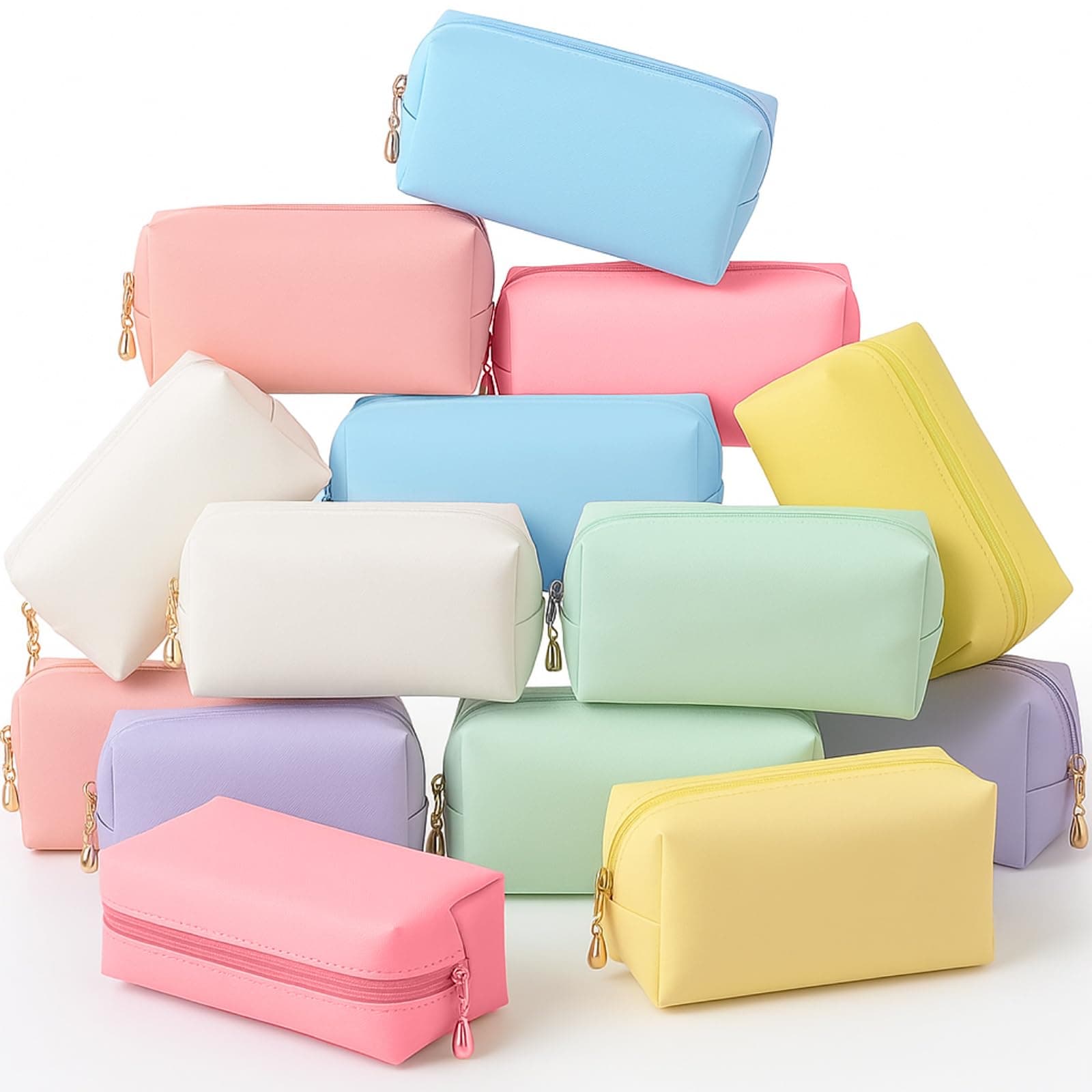Kigeli Aesthetic Makeup Bags PU Leather Cosmetic Pouches Waterproof Plain Toiletry Bags Makeup Pouches Bulk for Women Party Gift Travel Storage Organizer(Vivid Color,7.1 x 2.8 x 4.3 in)