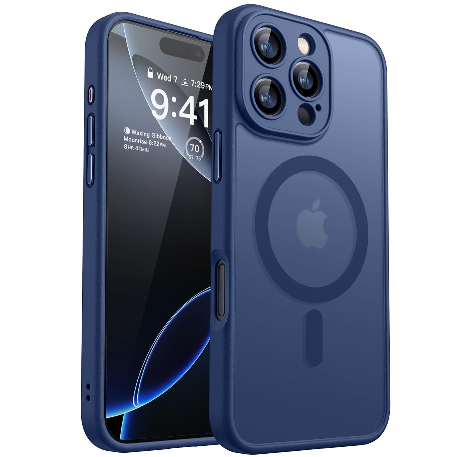 CANSHN Magnetic for iPhone 16 Pro Case, Upgraded [Full Camera Protection] [Compatible with Magsafe] [Translucent Matte] Shockproof Protective Phone Case for iPhone 16 Pro - Deep Blue