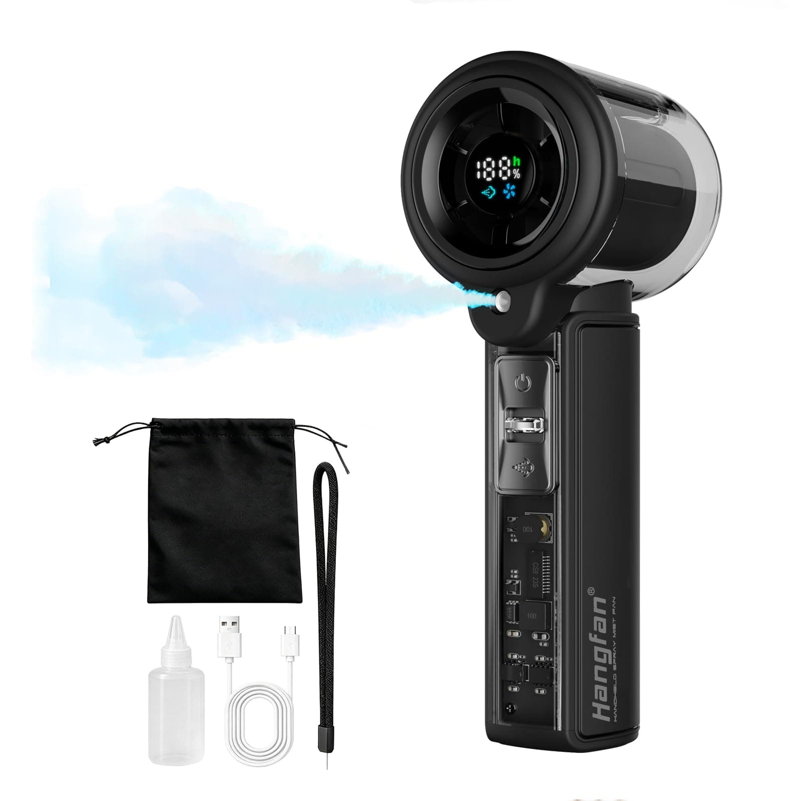 hangfan portable spray handheld fan [19H maximum cooling time], 3000mAh USB rechargeable spray fan, 100 gear adjustable, mini fan, suitable for travel/shopping/makeup - summer female gift - Black