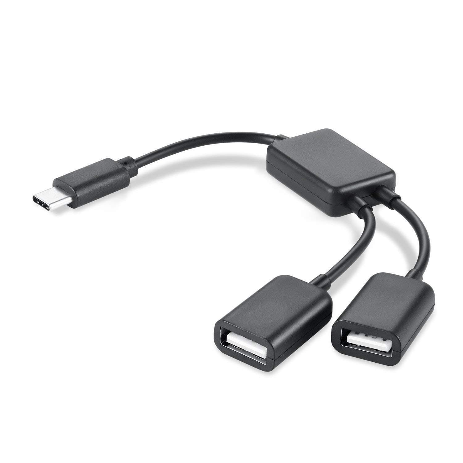 [ 2 Pack Type C to Dual USB Adapter ], eTECH Collection Type C OTG USB Male to Dual 2.0 Female OTG Charge 2 Port HUB Cable Y Splitter (2 Pack)