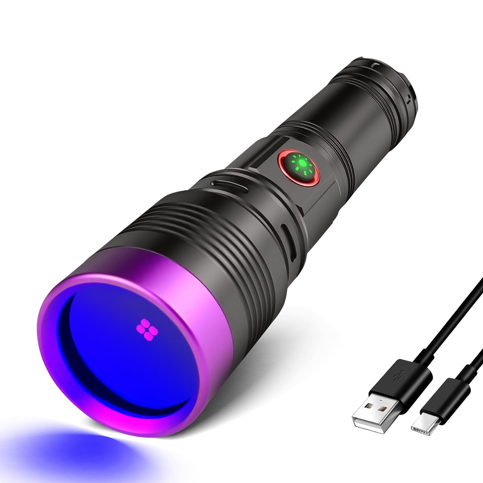 WINDFIRE 365nm UV Flashlight, Rechargeable Blacklight Flashlights Powerful, Adjustable Focus Black Light for Pet Urine Detection, Resin Curing, Rocks, Scorpions, Blood Tracking, Uranium Glass