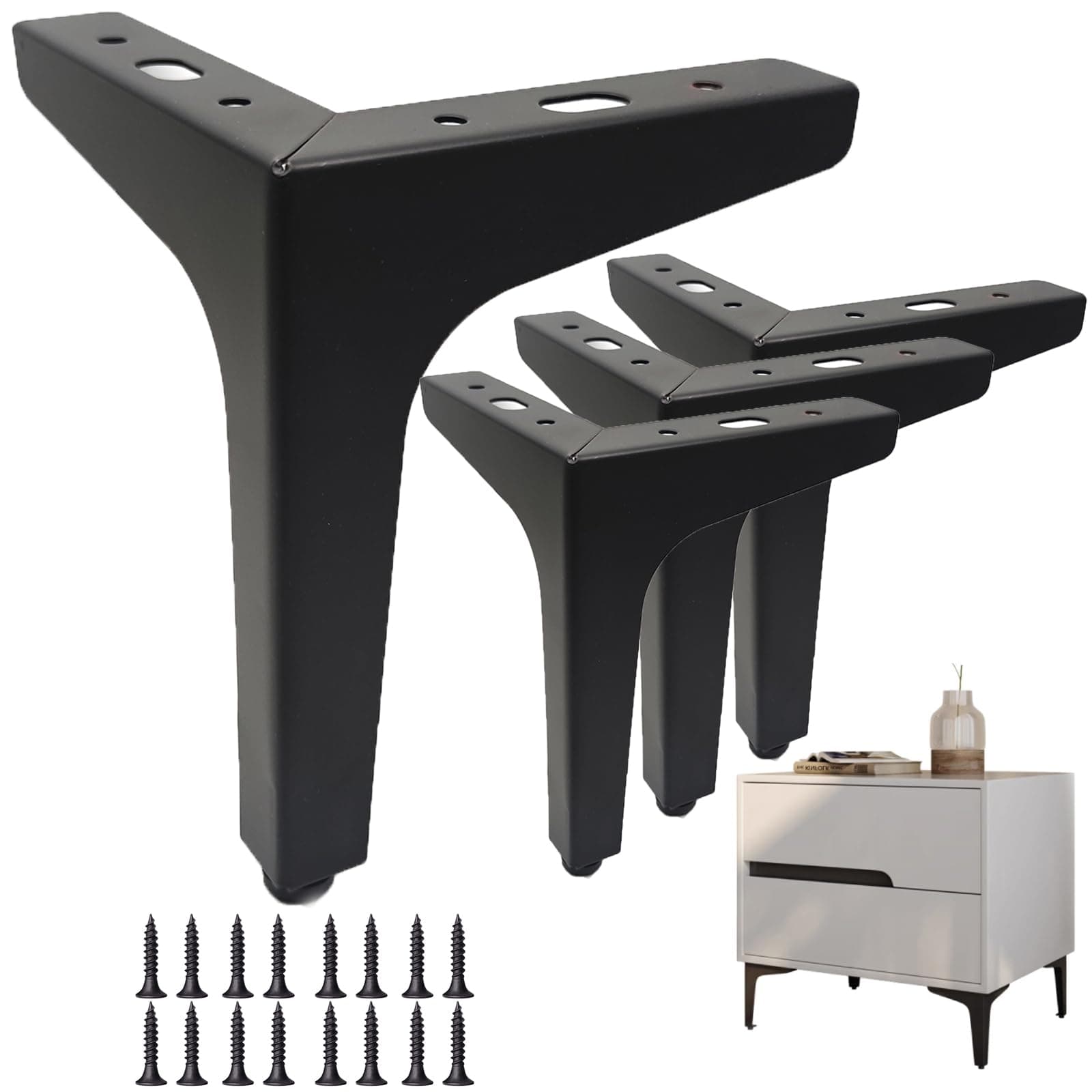 Furniture Legs,Autuwintor Modern Furniture Sofa Legs,Metal Triangle Table Cabinet Cupboard Feet DIY Replacement Parts,Set of 4 (5" Height,Black)