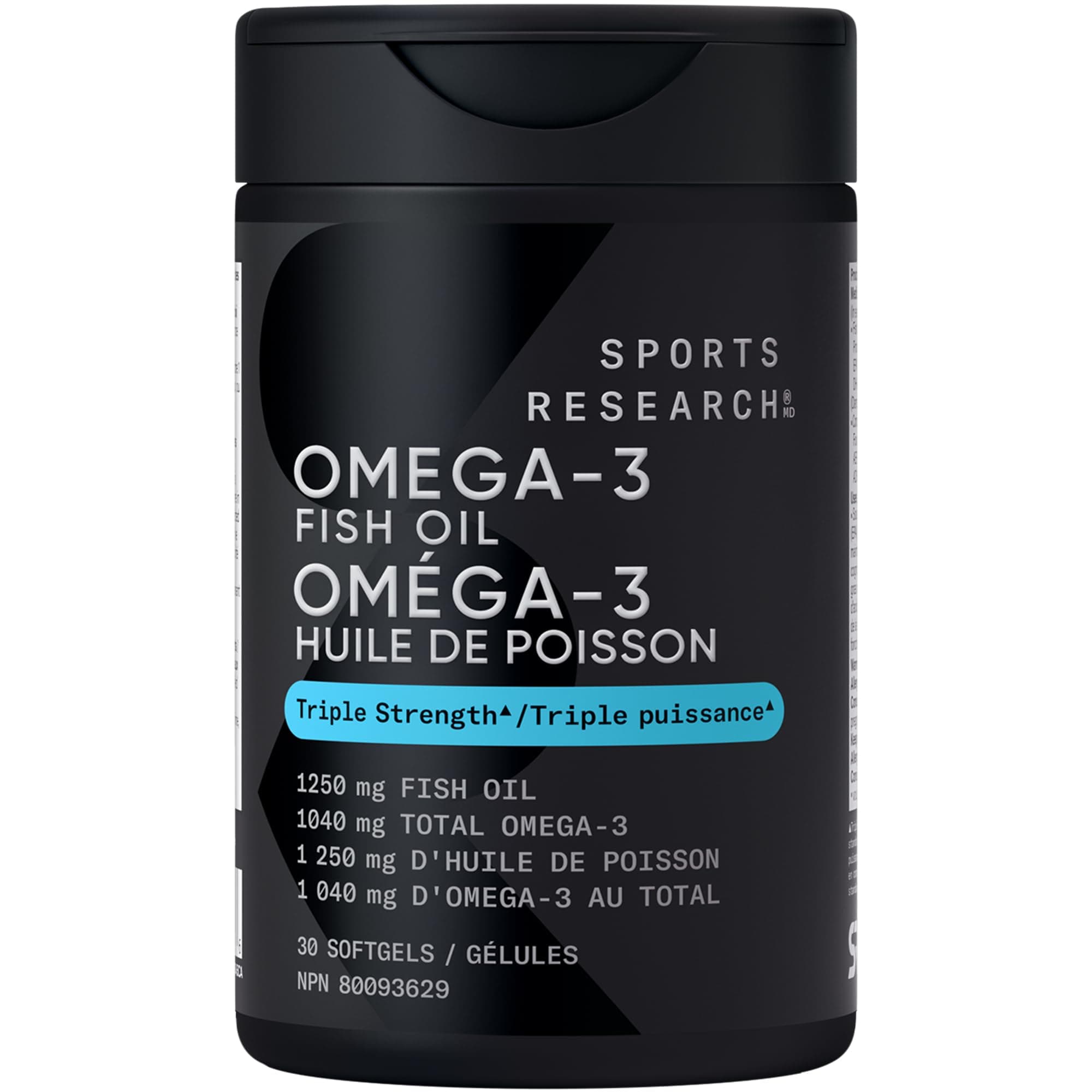 Sports Research® Omega-3 Fish Oil 1250mg from Wild Alaska Pollock, 30 Count