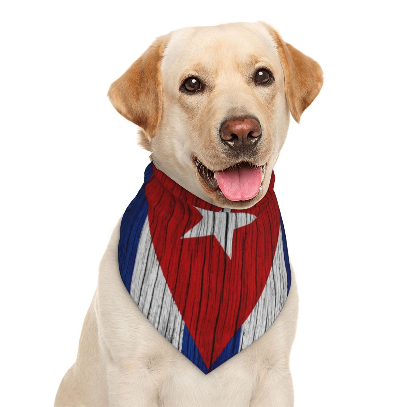 Wooden Texture Cuban Flag Dog Bandana Scarf Triangle Bibs Pet Accessories Cat Kerchief