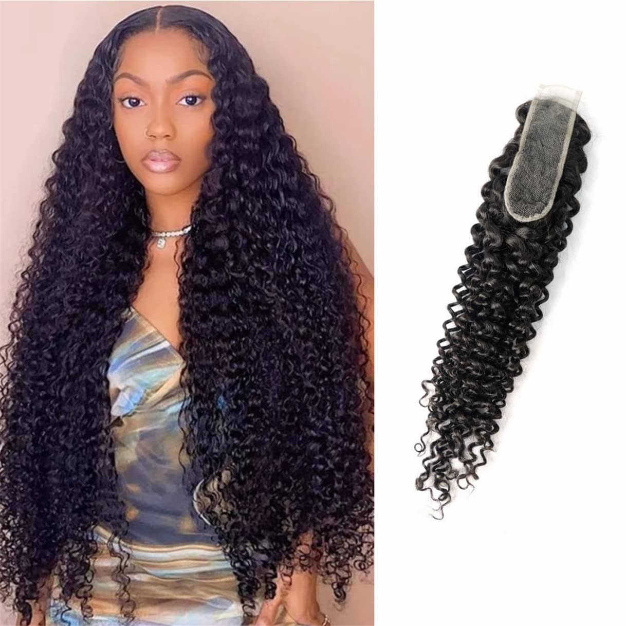 rewcoin Brazilian Curly Hair 2x6 Lace Closure 100% Unprocessed Virgin Human Hair Deep Curly Closure Pre Cropped Curly with Baby Hair (14 inch) Closure