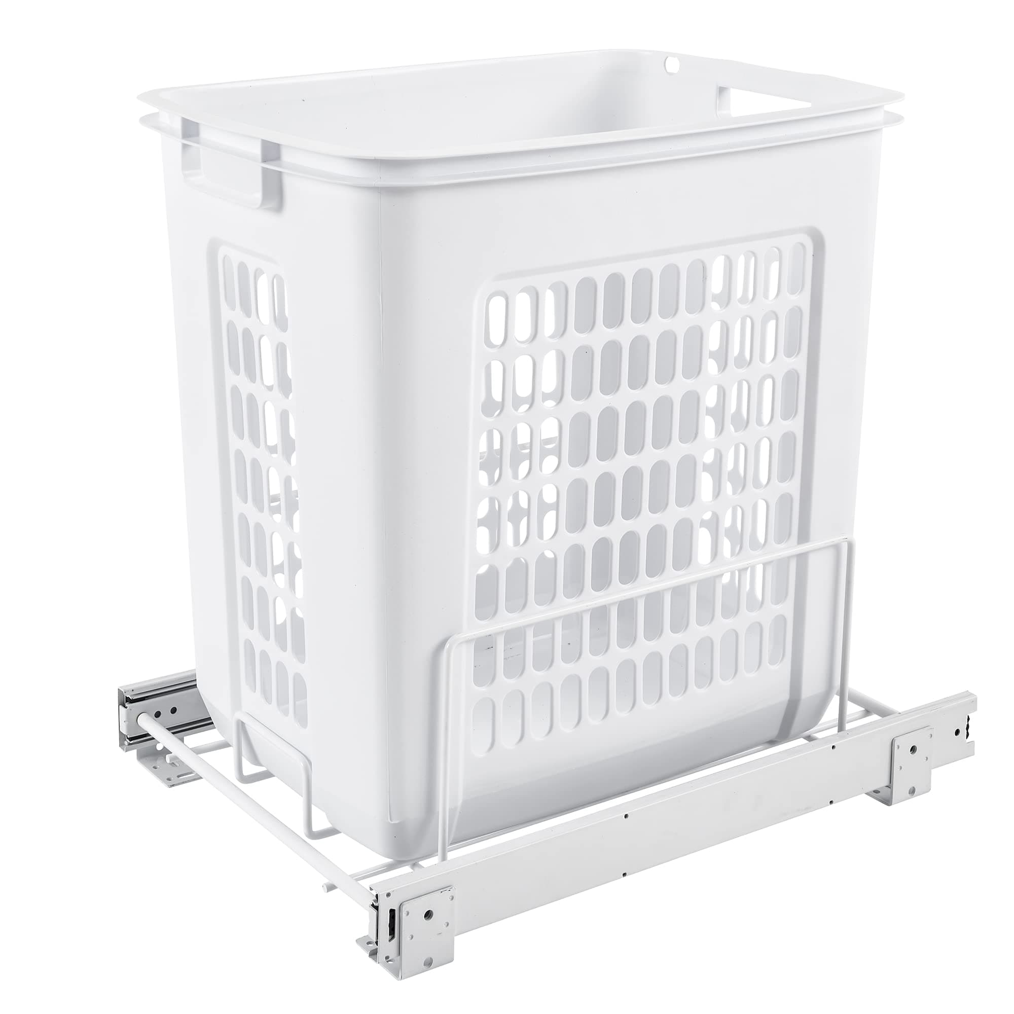Rev-A-Shelf Pullout 20" Deep Cabinet Floor Steel Mounted Polymer Plastic Clothes Laundry Hamper with Full Extension Slides, White, HPRV-1520 S - Hidden Storage Organizer for Laundry Room and Bathroom