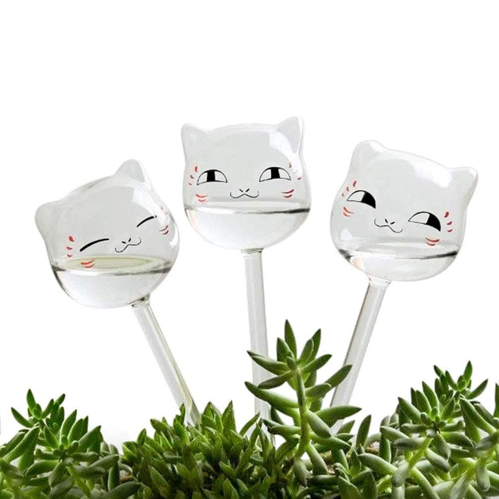 Watering Balls, Set of 3, Dosed Watering, Cat Automatic Plant Water, Decoration, Potted Plants, Clear Glass, Self-Watered for Indoor and Outdoor Plants