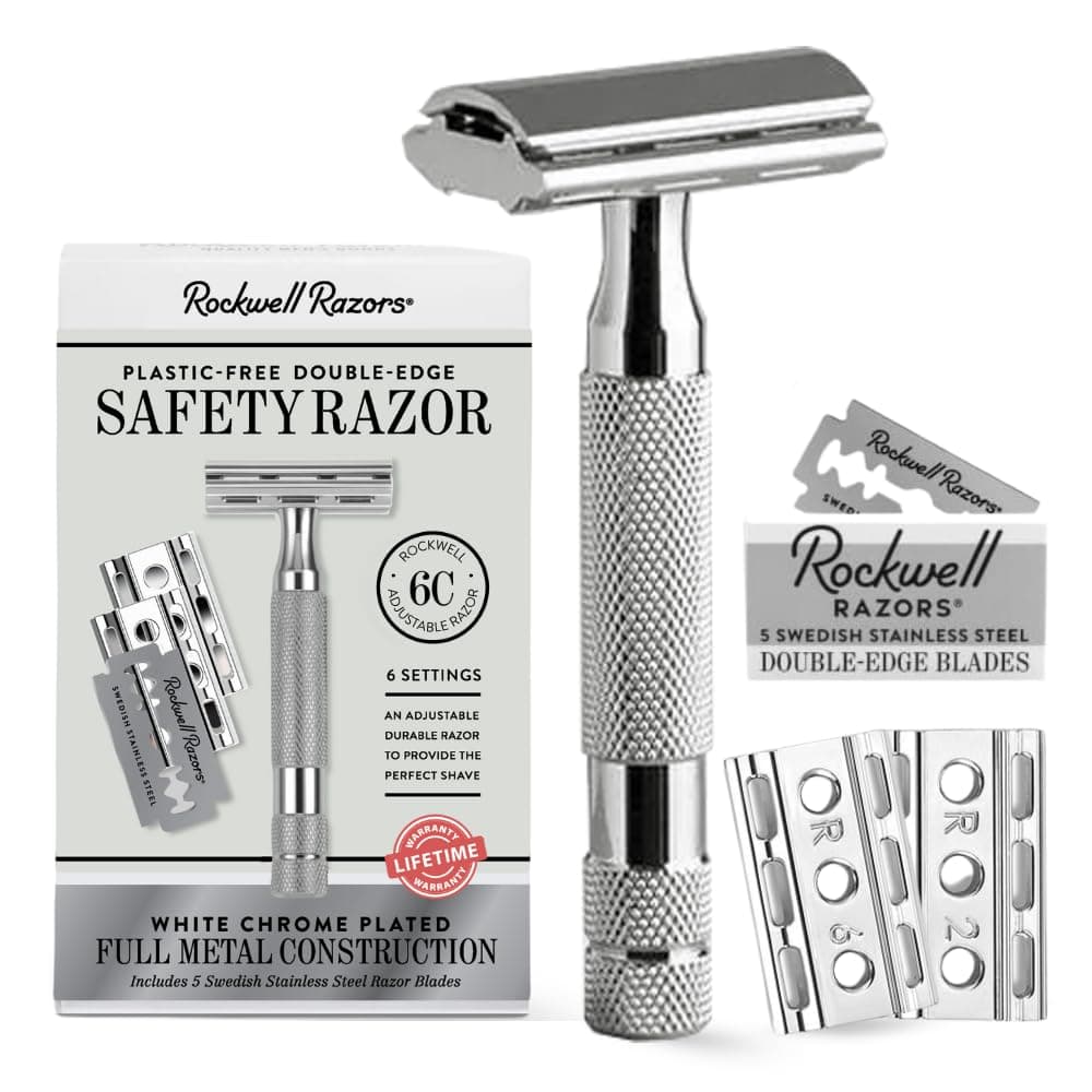 【 特許技術 しっかり深剃りできて肌に優しい 】 ロックウェル レイザー Rockwell Razors クローム 6C 安全 カミソリ シェーバー 剃刀 ひげそり 髭剃り 顔そり (ホワイトクロームold)