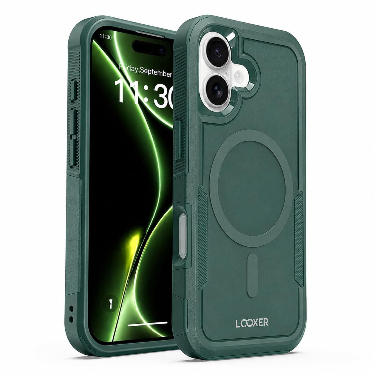 LOOXER® Heavy Duty Rugged Magnetic Case for iPhone [Military-Grade Protection, Rugged Shockproof Design, Compatible with MagSafe]+Premium Screen Protector Included (Green, 17)