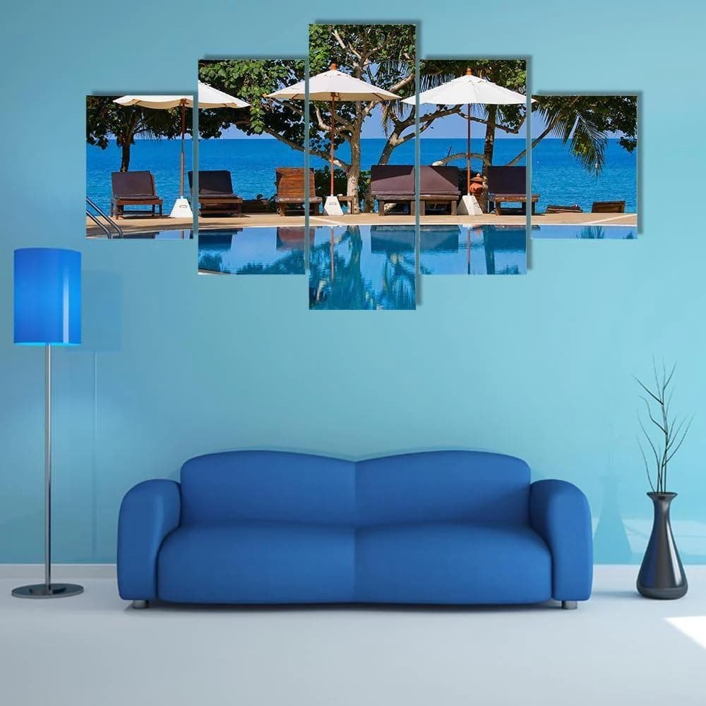 Unframe Canvas Paintings Wall Art 5 Piece Poster Print Painting Swimming Pool by the Sea HD Print Artwork Decorations for Home Living Room Office Mordern Decoration Gift