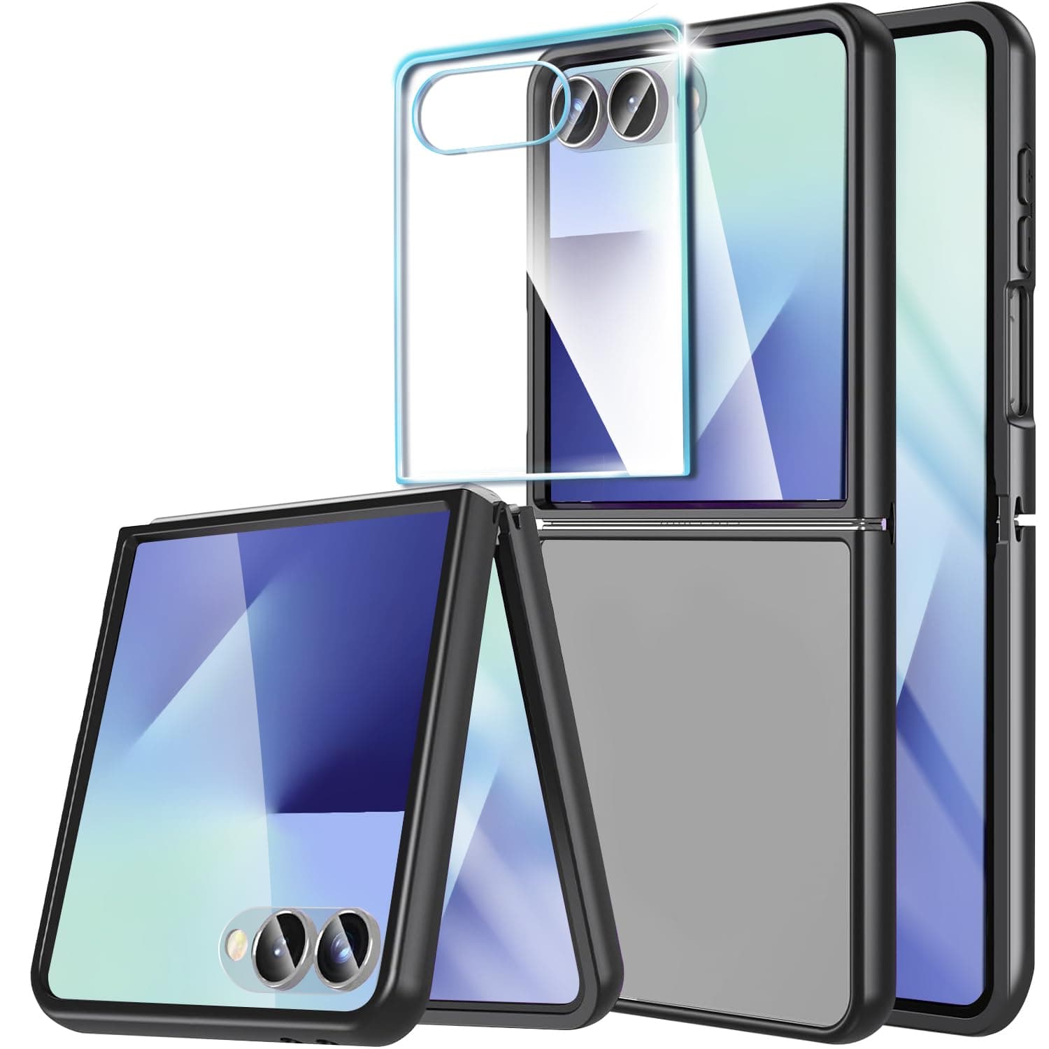 for Samsung Galaxy Z Flip 7 Case with Screen Protector, Slim-Thin Hard PC Original Silicone Phone Case Cover Z Flip7,Anti-Scratches Shockproof Protective Cases for Samsung Flip 7 5G,Black