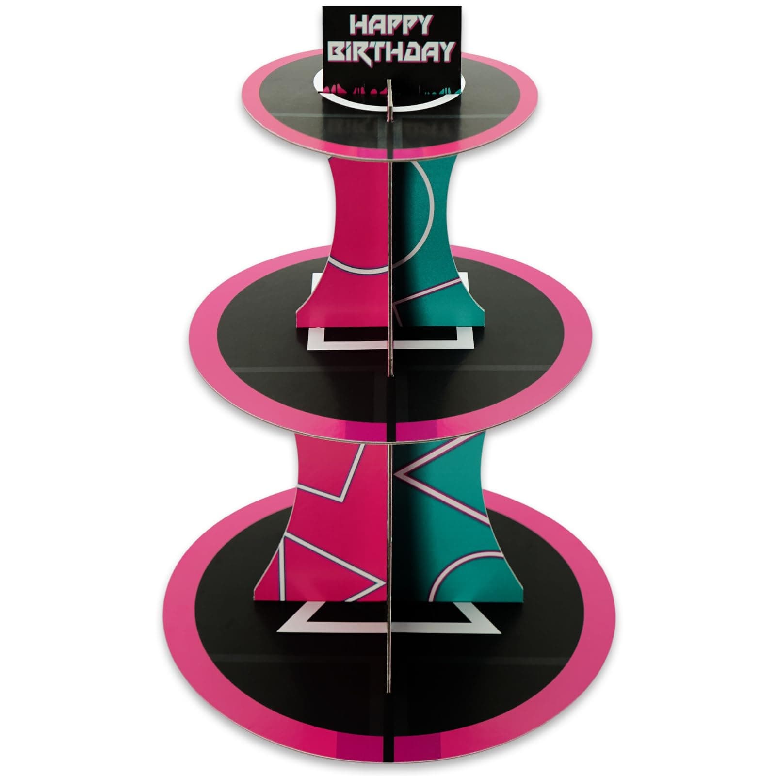 Game Birthday Cupcake Stand, 3-Tier Survival Game Dessert Holder for Gamer Party Supplies, Retro Challenge Theme Birthday Decorations for Boys Girls Kids (Gamer Style)