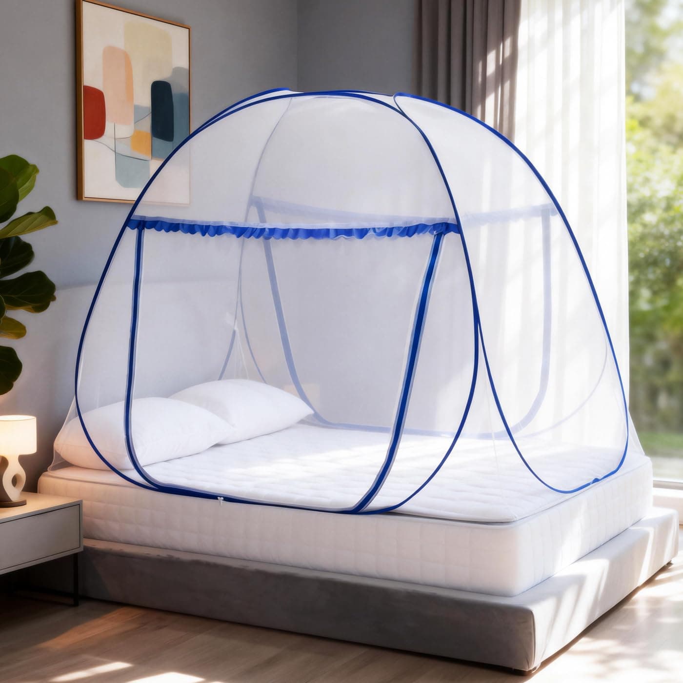Pop-Up Mosquito Net Tent for Queen Size Bed L79 x W59 x H59 inch, 2 Entries