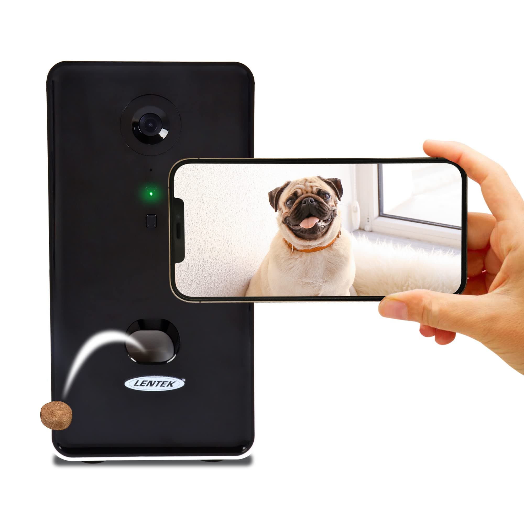 Lentek Automatic Pet Treats Feeder - Auto Treat Feeding Dispenser For Cat & Dogs With HD Camera, Alimentador, Programmable, Wifi, Smart Phone Control, Electronic, Automatico De Sensor, 10 Oz Capacity