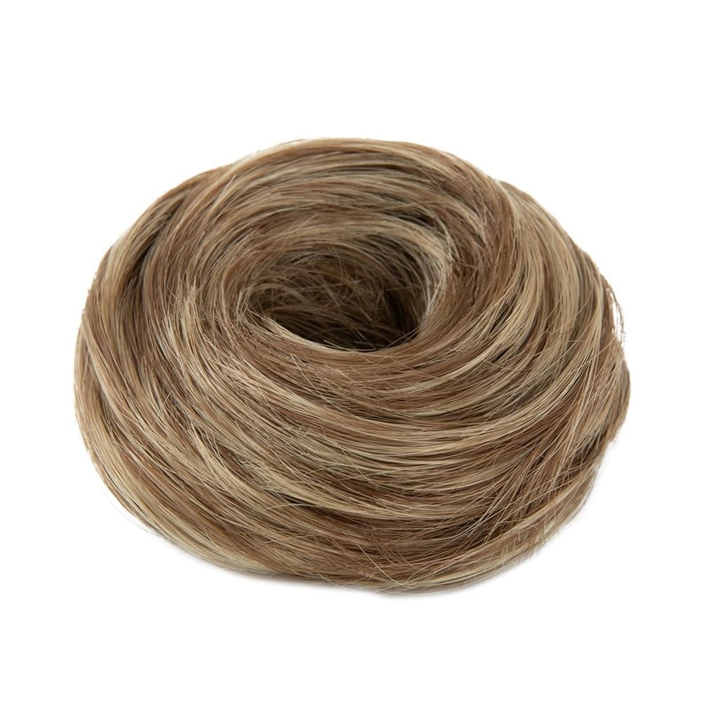 Human Hair Messy Buns Messy Bun Hair Piece Elastic Straight Hair Scrunchies Synthetic Donut Chignon for Women Bun Hair Piece(Ash blonde brown)