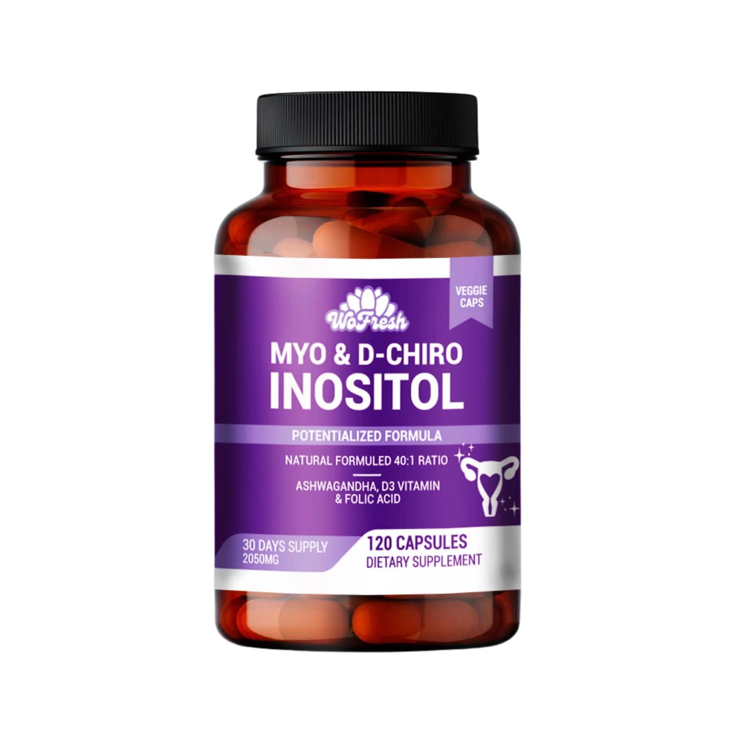 WOFRESH Myo-Inositol & D-Chiro Inositol 40:1 Supplement for Women – Hormone Balance, PCOS Support, Fertility & Ovary Health – with Folic Acid, Vitamin D3 & Ashwagandha – Non-GMO, Vegan, 120 Capsules