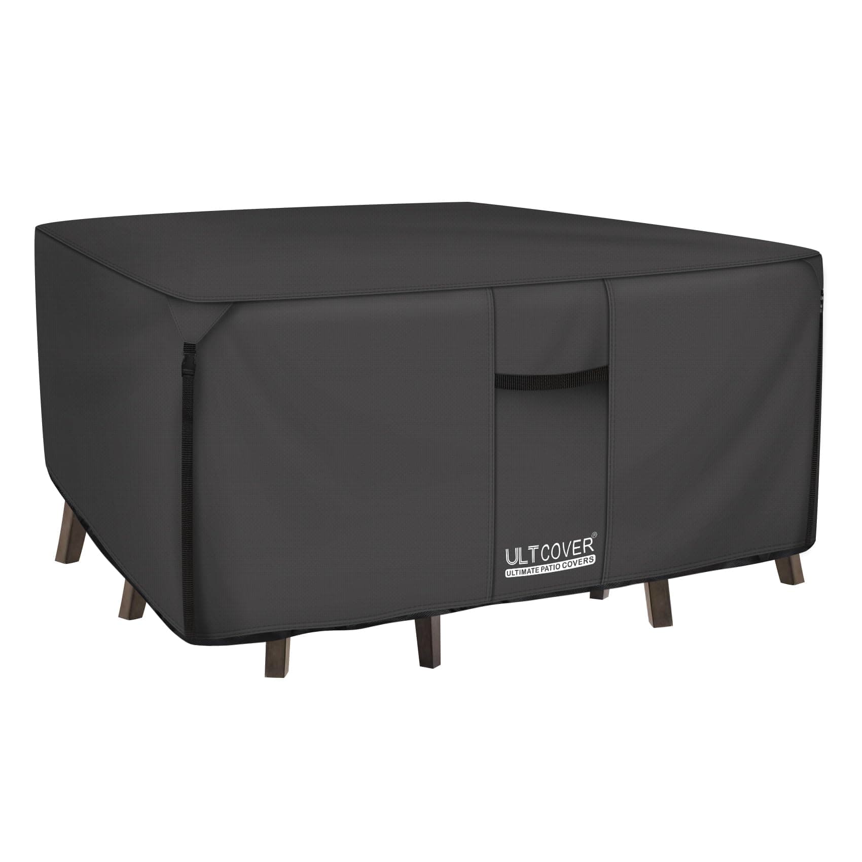 ULTCOVER 600D Tough Canvas Durable Square Patio Table and Chair Cover - Waterproof Outdoor General Purpose Furniture Covers 106 inch, Black