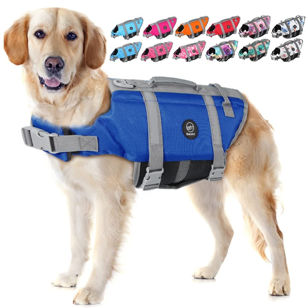 EMUST Dog Life Vests, Adjustable Dog Life Jacket with Rescue Handle, Dog Flotation Vest for Small/Medium/Large Dogs, XS, Royal Blue
