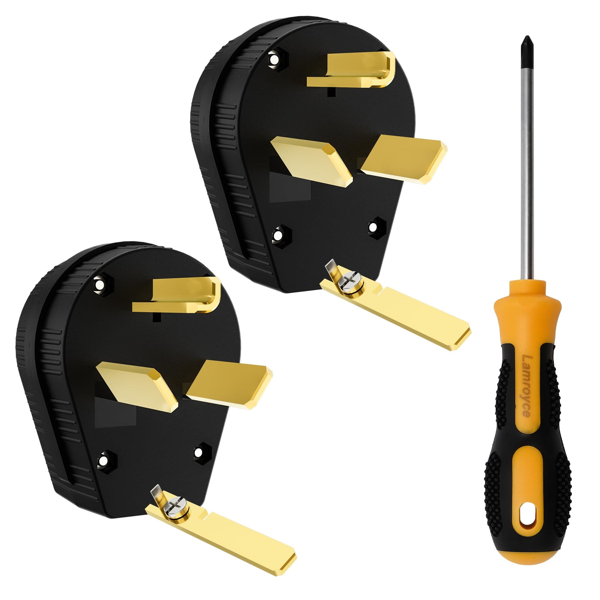NEMA 10-30/50P Angle Plug 2Pack, 3-Prong Grounding Heavy Duty Universal Power Male Plug,30/50Amp,125/250Volt,3Pole 3-Wire Grounding Straight Blade for Dryers and Ranges, ETL Listed-with 1 Screwdriver