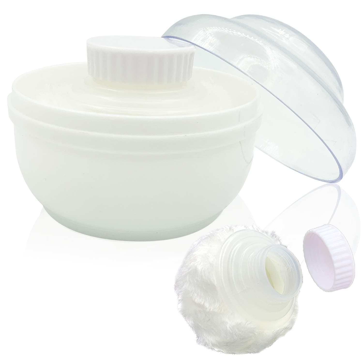 Large Fluffy Body After-bath Powder Case, Baby Care Face/Body Villus Powder Puff Box, Makeup Cosmetic Talcum Powder Container with Hand Holder (White)