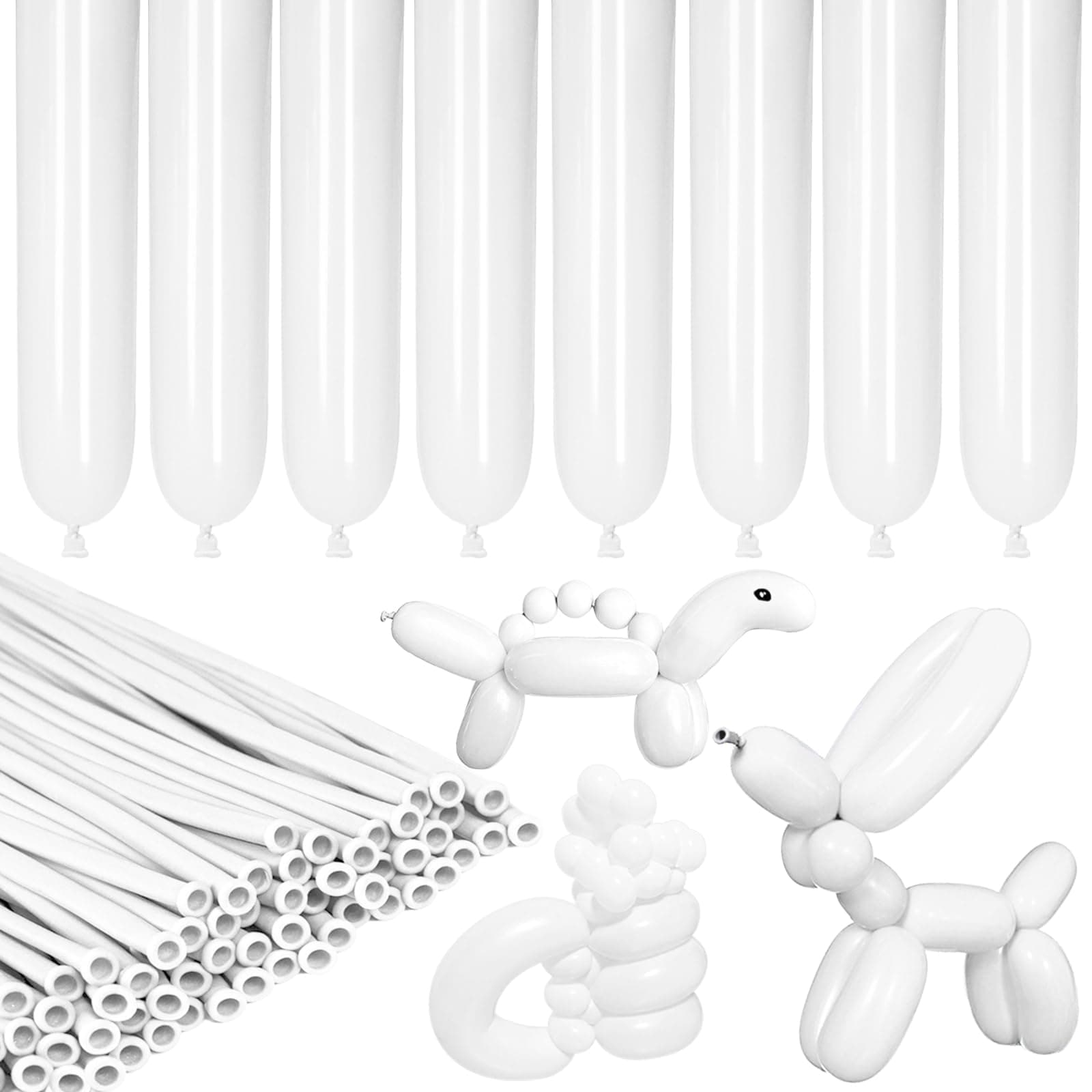 LXZFCRG 260 Balloons White Long Balloon for Balloon Animals, 100pcs Twisting Ballons for Balloon Garland Animals Modeling Birthday Wedding Party Decorations (White)