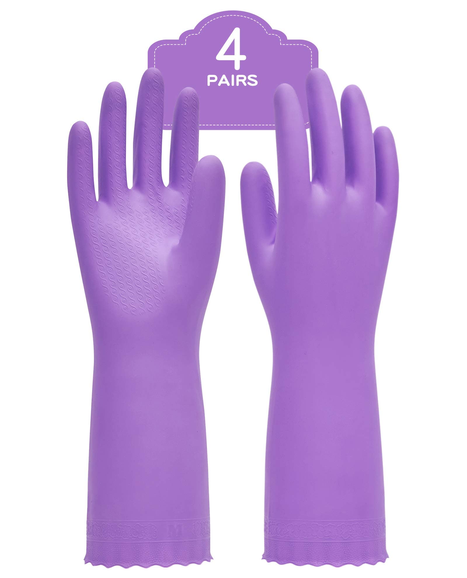 PACIFIC PPE Dishwashing Cleaning Kitchen Gloves, Purple, Medium, 4Pairs