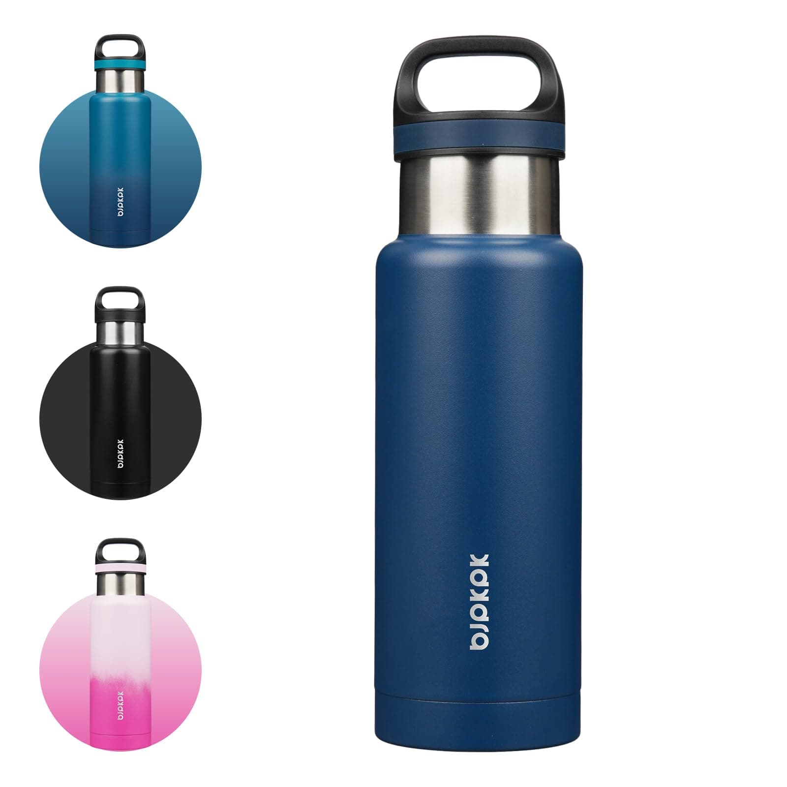 BJPKPK Insulated Water Bottle 18OZ Stainless Steel Water Bottle with Handle Double Walls Vacuum Insulated BPA Free Flask, Dark Blue