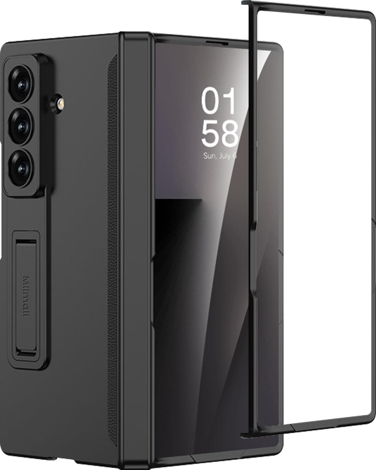 Miimall for Samsung Galaxy Z Fold 7 Case with Hinge Protection, Samsung Z Fold 7 Magnetic Case with Built-in Screen Protector & Kickstand, Slim Hard PC Shockproof Anti-Drop Hinge Cover -Black