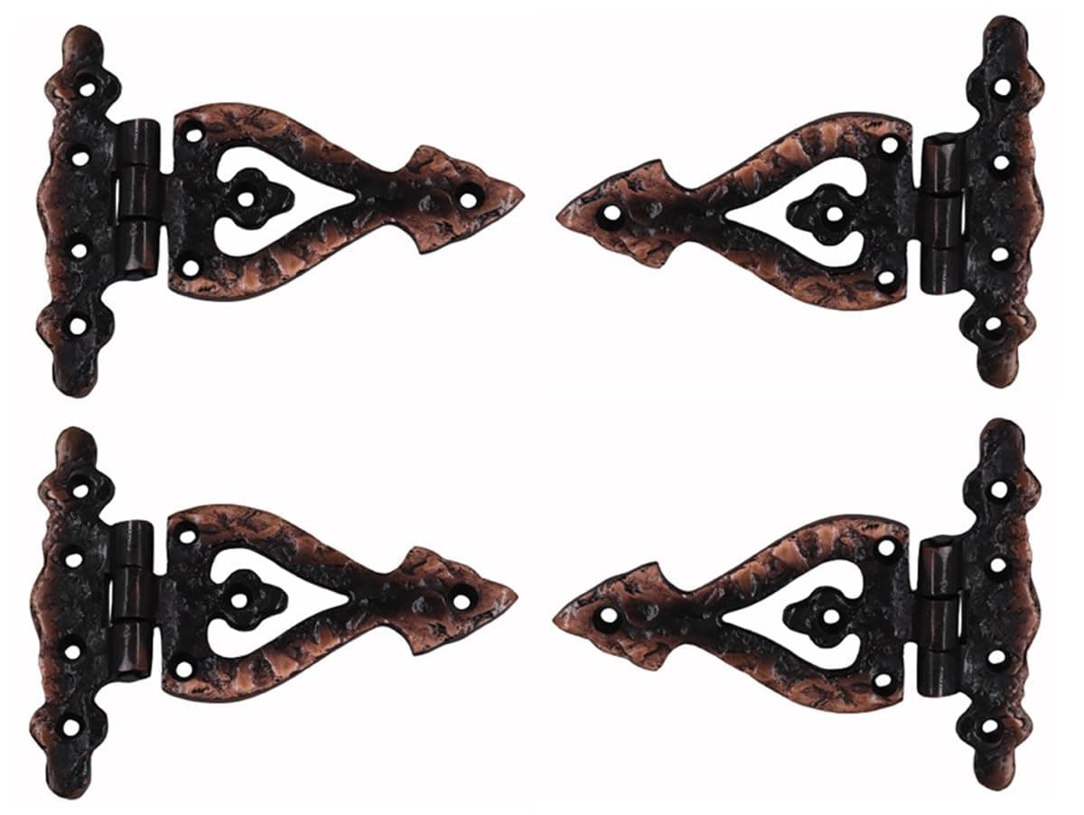 The Metal Magician Antique Copper T-Strap Hinges, Pack of 4 Heavy Duty Barn Door Hinges (5" x 4.5") for Wooden Fences Heavy Duty, Decorative, Farm Gate Hinge (Antique Copper)