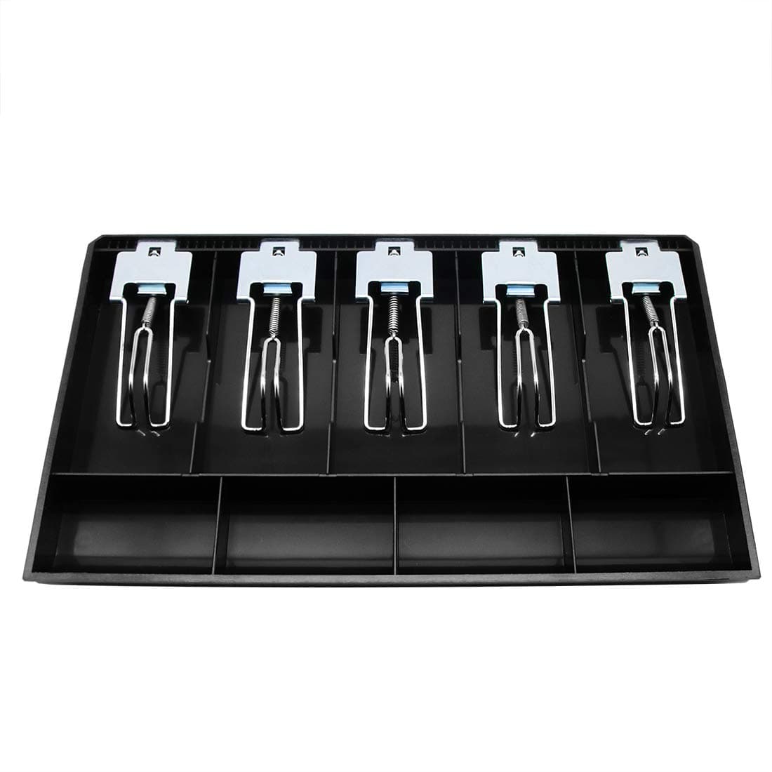 Cash Register Drawer Insert Tray 5 Bill/4 Coin Compartments with Metal Clip for Money Storage, Black
