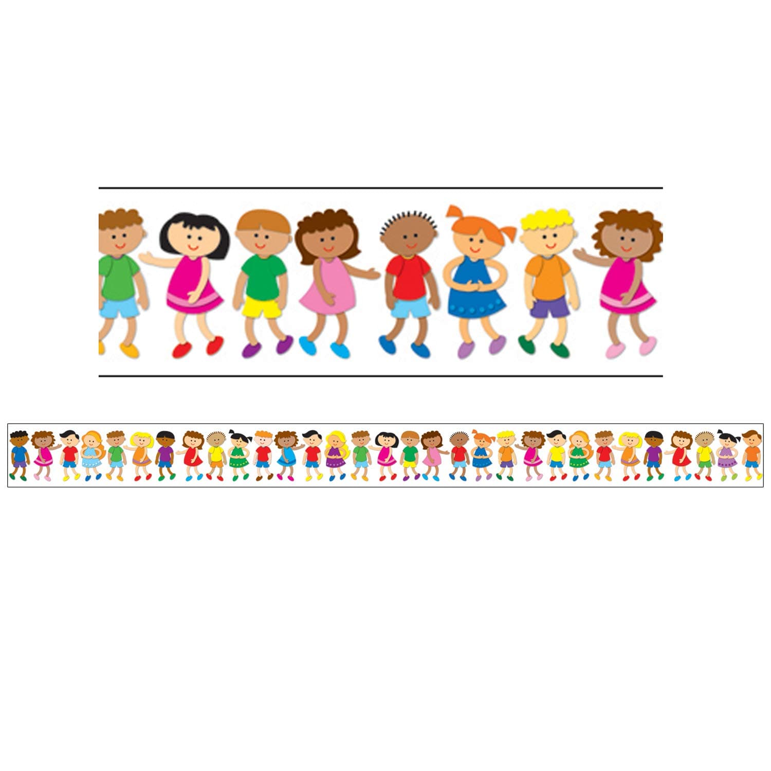 Carson Dellosa 36Ft of Colorful Kids Bulletin Board Borders, 12 Strips of Trim with Diverse Children for Rolling Whiteboard, Cork and Posterboard, Office Decorations, and Classroom Decor