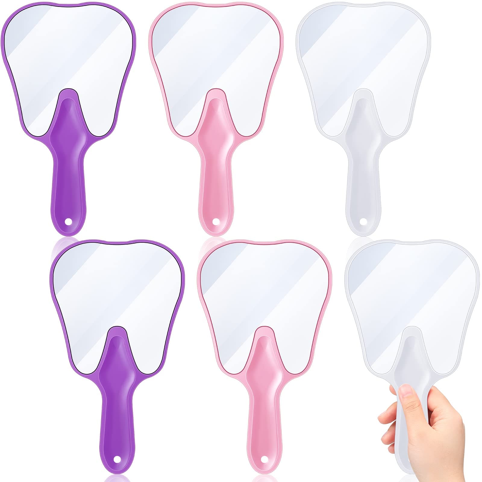 6 Pieces Tooth Shaped Handheld Mirrors with Handle Makeup Small Face Mirror Plastic Cute Hand Mirror for Dental Decor Women Men Girls and Kids Dentist Office Clinic Bathroom Barber and Salon Cosmetic