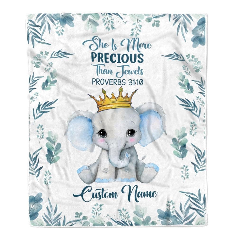 CenturyTee Personalized Baby Girl Blanket from Mom Aunt Elephant She is More Precious Newborn Daughter Granddaughter Niece Birthday Christmas Customized Fleece Blanket (50 x 60 in Youth Size)