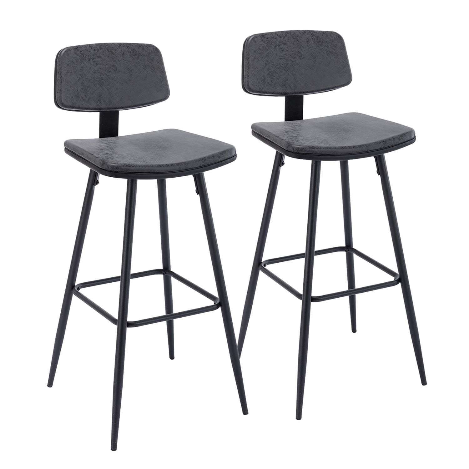 Walmokid Modern Bar Stools 29 Inch Counter/Bar Height Barstools Set of 2 Leather Upholstered Barstool Chairs with Low Back for Kitchen Island, Dining Table & Breakfast Bar, Black
